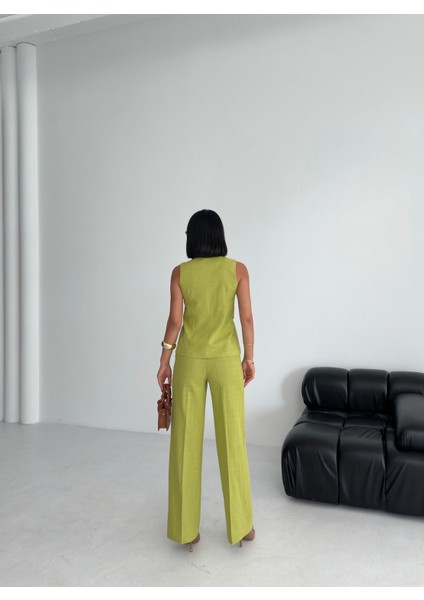 Kadın Keten Asimetrik Yelek Pantolon Ikili Takım fiyatları