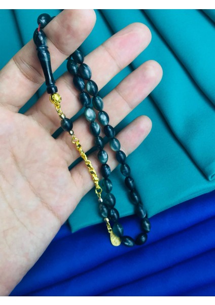 Özel Clorosit Sıkma Kehribar Tesbih Beyzi Kesim Altın Rodajlı Püskül Efe Boy