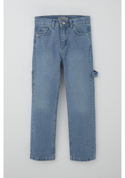 Erkek Çocuk Jean Pantolon Marangoz Model 10-14 Yaş, Açık Mavi