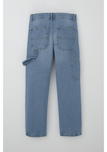 Erkek Çocuk Jean Pantolon Marangoz Model 10-14 Yaş, Açık Mavi