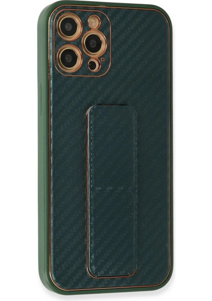 Newface iPhone 12 Pro Max Kılıf Coco Karbon Standlı Kapak - Yeşil
