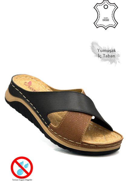 Çapraz Bant Yumuşak ve Hafif Kalın Tabanlı Kadın Terlik Spor Terlik Snake Taba