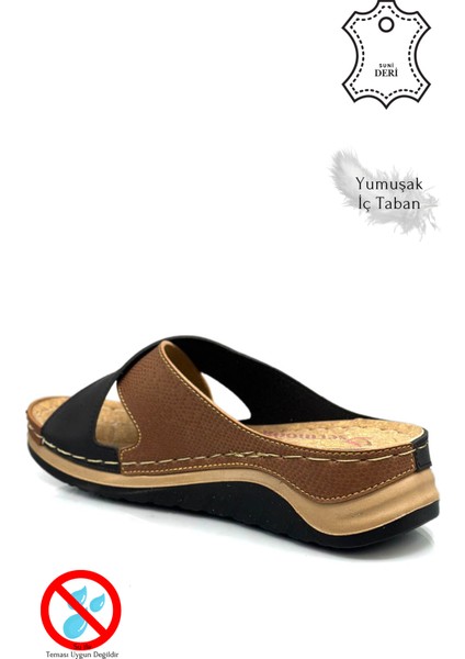 Çapraz Bant Yumuşak ve Hafif Kalın Tabanlı Kadın Terlik Spor Terlik Snake Taba