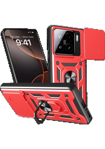 Newface Xiaomi Mi 15 Kılıf Pars Lens Yüzüklü Silikon - Kırmızı