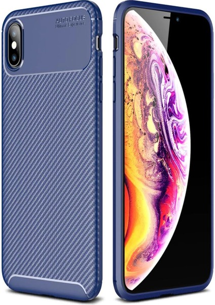 Newface iPhone Xs Max Kılıf Auto Focus Karbon Kapak - Lacivert