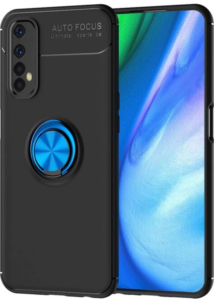 Newface Realme 7 Kılıf Range Yüzüklü Silikon - Siyah-Mavi