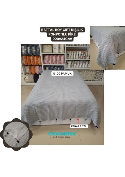 Etehometex Ponponlu Pamuk Pike Çift Kişilik 220X240CM