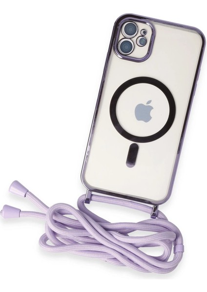 Newface iPhone 11 Kılıf Divo Lazer Askılı Magsafe Kapak - Lila