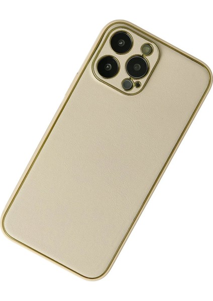 Newface iPhone 13 Pro Max Kılıf Coco Deri Silikon Kapak - Gold