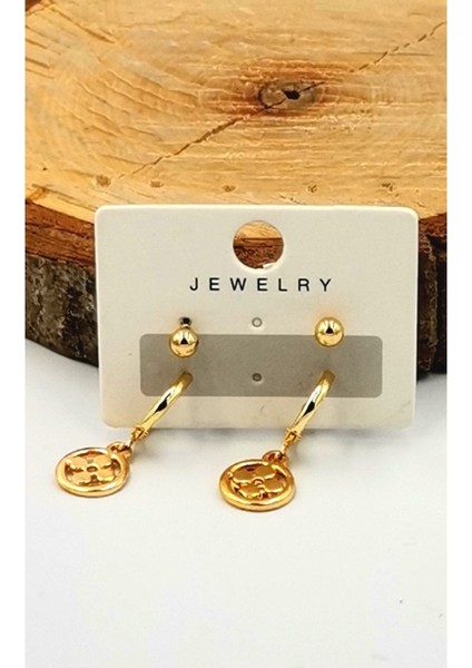 Altın Sarısı Figürlü Dörtlü Kararmaz Lüks Küpe