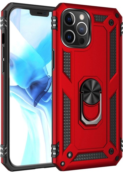 Newface iPhone 12 Pro Max Kılıf Sofya Yüzüklü Silikon Kapak - Kırmızı