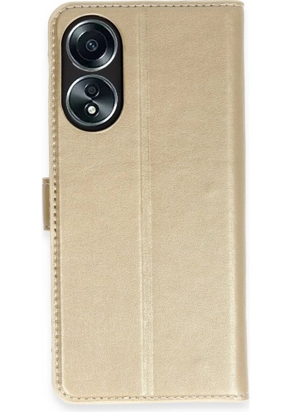 Newface Oppo A58 Kılıf Trend S Plus Kapaklı Kılıf - Gold