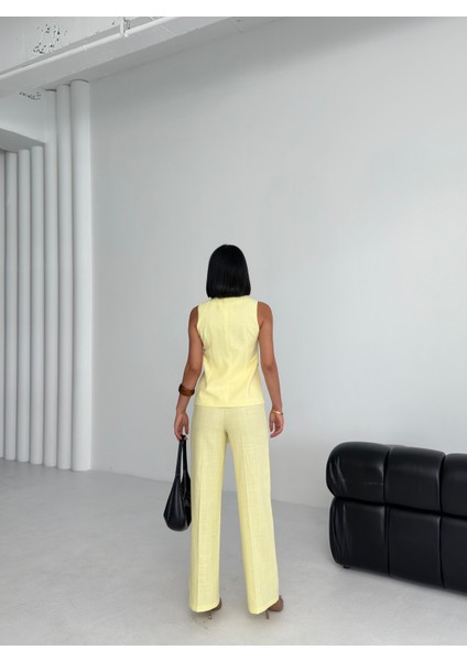 Kadın Keten Asimetrik Yelek Pantolon Ikili Takım fiyatları