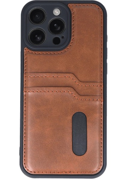 Newface iPhone 16 Pro Kılıf Sara Kartvizitli Deri Kılıf - Taba