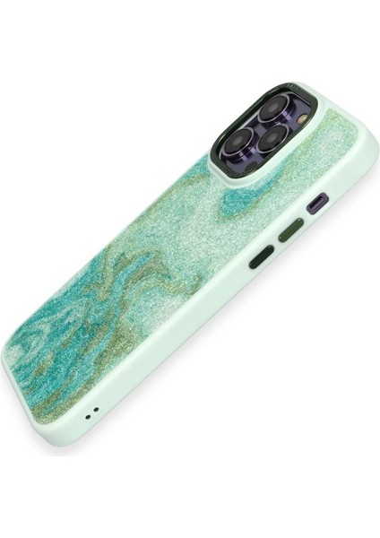 Newface iPhone 12 Pro Max Kılıf Moda Simli Kapak - Yeşil