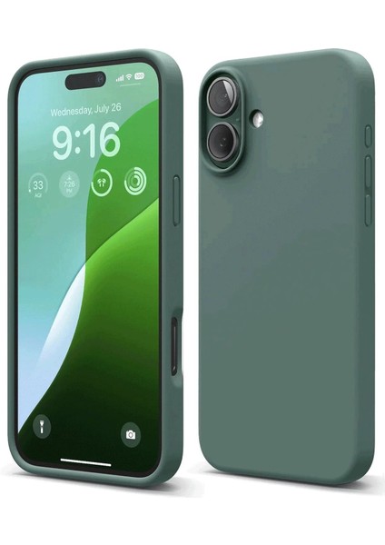Newface iPhone 16 Kılıf Nano Içi Kadife Silikon - Koyu Yeşil