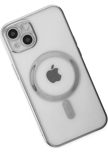 Newface iPhone 14 Plus Kılıf Magneticsafe Lazer Silikon - Gümüş