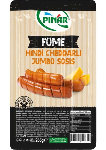 Füme Hindi Cheddarlı Jumbo Sosis 265 G