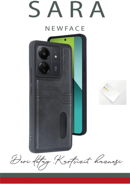 Newface Xiaomi Redmi 13C Kılıf Sara Kartvizitli Deri Kılıf - Koyu Yeşil modelleri