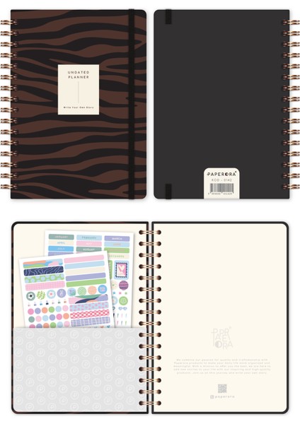 Spiralli Süresiz Planlayıcı Ajanda Kahverengi Zebra- 15X21