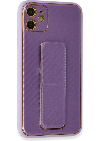 Newface iPhone 12 Kılıf Coco Karbon Standlı Kapak - Mor