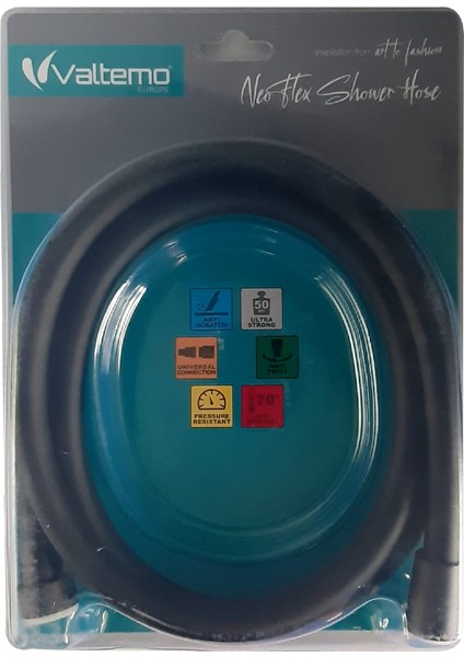 Europe 150 Cm Siyah, NeoFlex Pvc, Patlamaz, Gerçek Prinç, Çift Kenetli, 5 Katmanlı, Sağlıklı Duş Hortumu VS-248