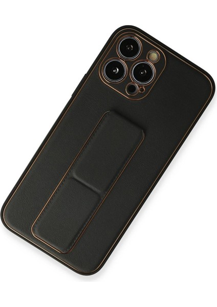 Newface iPhone 13 Pro Max Kılıf Coco Deri Standlı Kapak - Siyah