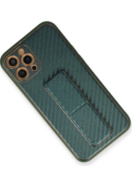 Newface iPhone 12 Pro Kılıf Coco Karbon Standlı Kapak - Yeşil
