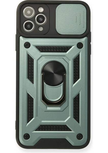 Newface iPhone 11 Pro Kılıf Pars Lens Yüzüklü Silikon - Yeşil