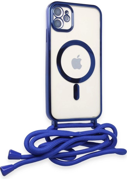 Newface iPhone 12 Kılıf Divo Lazer Askılı Magsafe Kapak - Mavi
