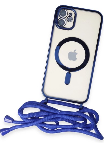 Newface iPhone 12 Kılıf Divo Lazer Askılı Magsafe Kapak - Mavi