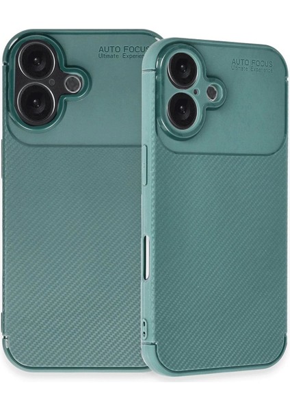 Newface iPhone 16 Plus Kılıf Auto Focus Karbon Kapak - Koyu Yeşil