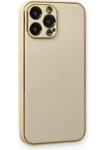 Newface iPhone 13 Pro Kılıf Coco Deri Silikon Kapak - Gold