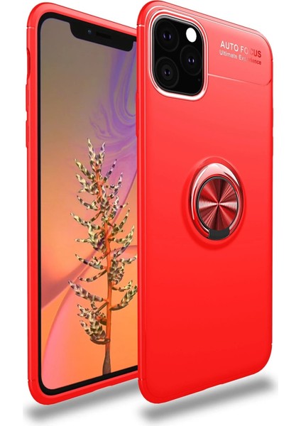 Newface iPhone 11 Pro Max Kılıf Range Yüzüklü Silikon - Kırmızı