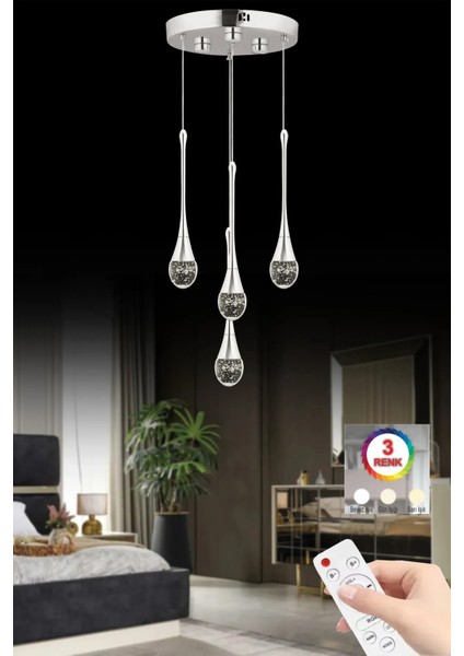 Istanbul Avize Mercure 4'lü Gümüş Ledli Kumandalı 3 Renk Modern LED Avize