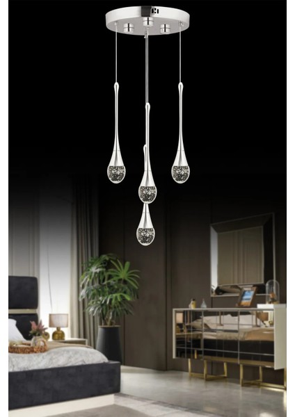 Istanbul Avize Mercure 4'lü Gümüş Ledli Kumandalı 3 Renk Modern LED Avize indirimleri