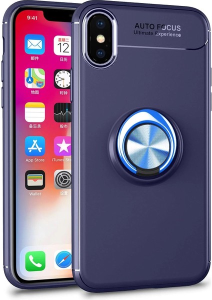 Newface iPhone Xs Max Kılıf Range Yüzüklü Silikon - Mavi