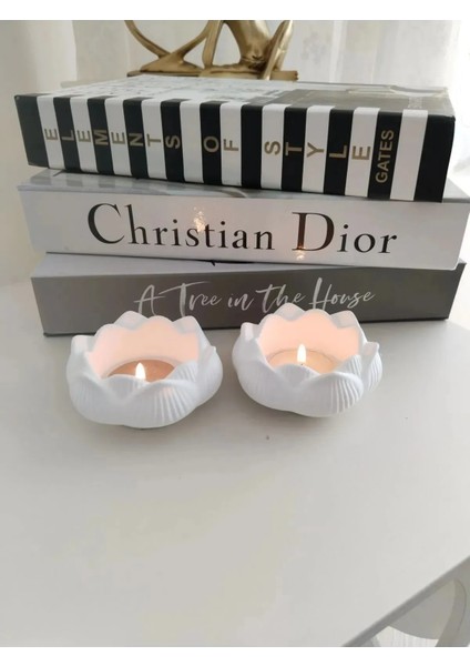 Lotus Tealight Mumluk 2’li Set – Beyaz