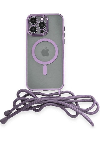 Newface iPhone 12 Pro Max Kılıf Divo Lazer Askılı Magsafe Kapak - Lila
