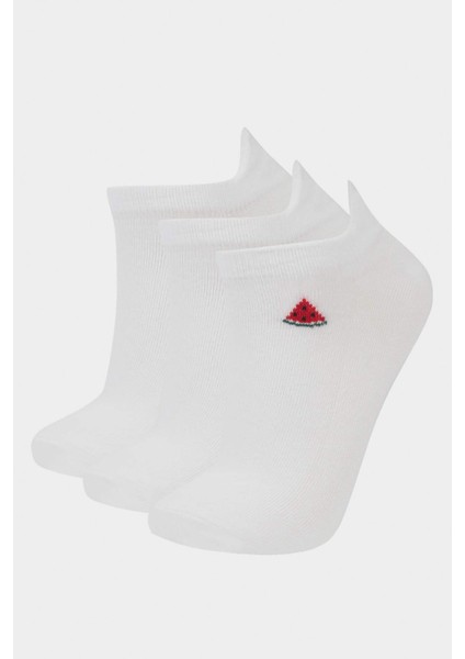 Kadın Nakışlı 3'lü Pamuklu Patik Çorap