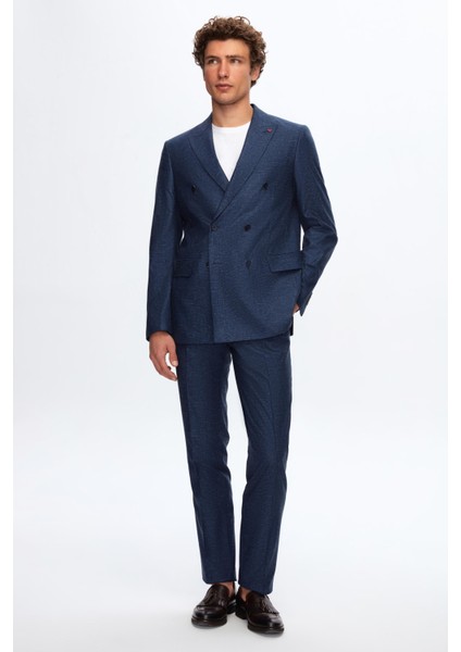 Ds Damat Slim Fit Lacivert Kazayağı Keten Karışımlı Takim Elbise
