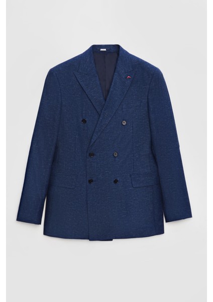 Ds Damat Slim Fit Lacivert Kazayağı Keten Karışımlı Takim Elbise