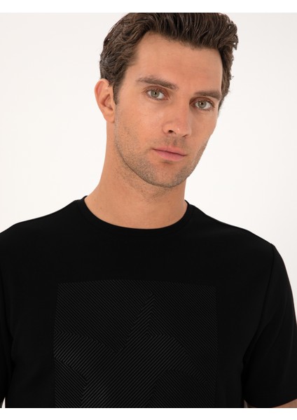 Erkek Siyah Regular Fit Baskılı Bisiklet Yaka T-shirt 50311681-VR046 fiyatları