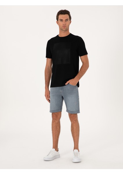 Erkek Siyah Regular Fit Baskılı Bisiklet Yaka T-shirt 50311681-VR046 fırsatları