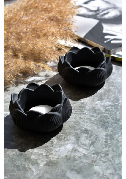 Lotus Tealight Mumluk 2’li Set – Siyah