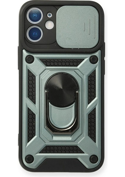 Newface iPhone 12 Mini Kılıf Pars Lens Yüzüklü Silikon - Yeşil