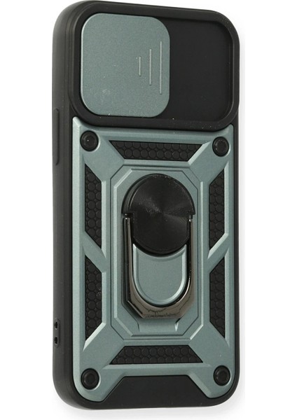 Newface iPhone 12 Mini Kılıf Pars Lens Yüzüklü Silikon - Yeşil