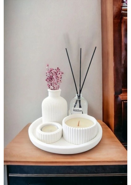 Elite Dekoratif Minyatür Çizgili Vazo Fresh Soft Koku Mumlu Set (Tealight Mum Dahil Değildir) 1 Adet