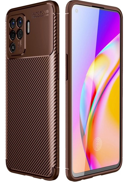 Newface Oppo Reno 5 Lite Kılıf Auto Focus Karbon Kapak - Kahverengi