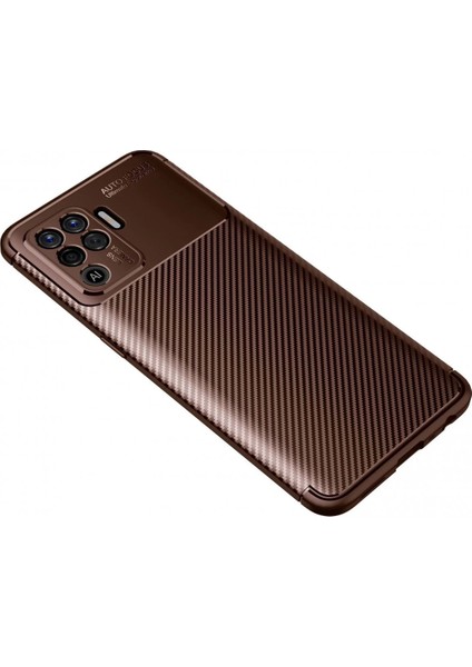 Newface Oppo Reno 5 Lite Kılıf Auto Focus Karbon Kapak - Kahverengi